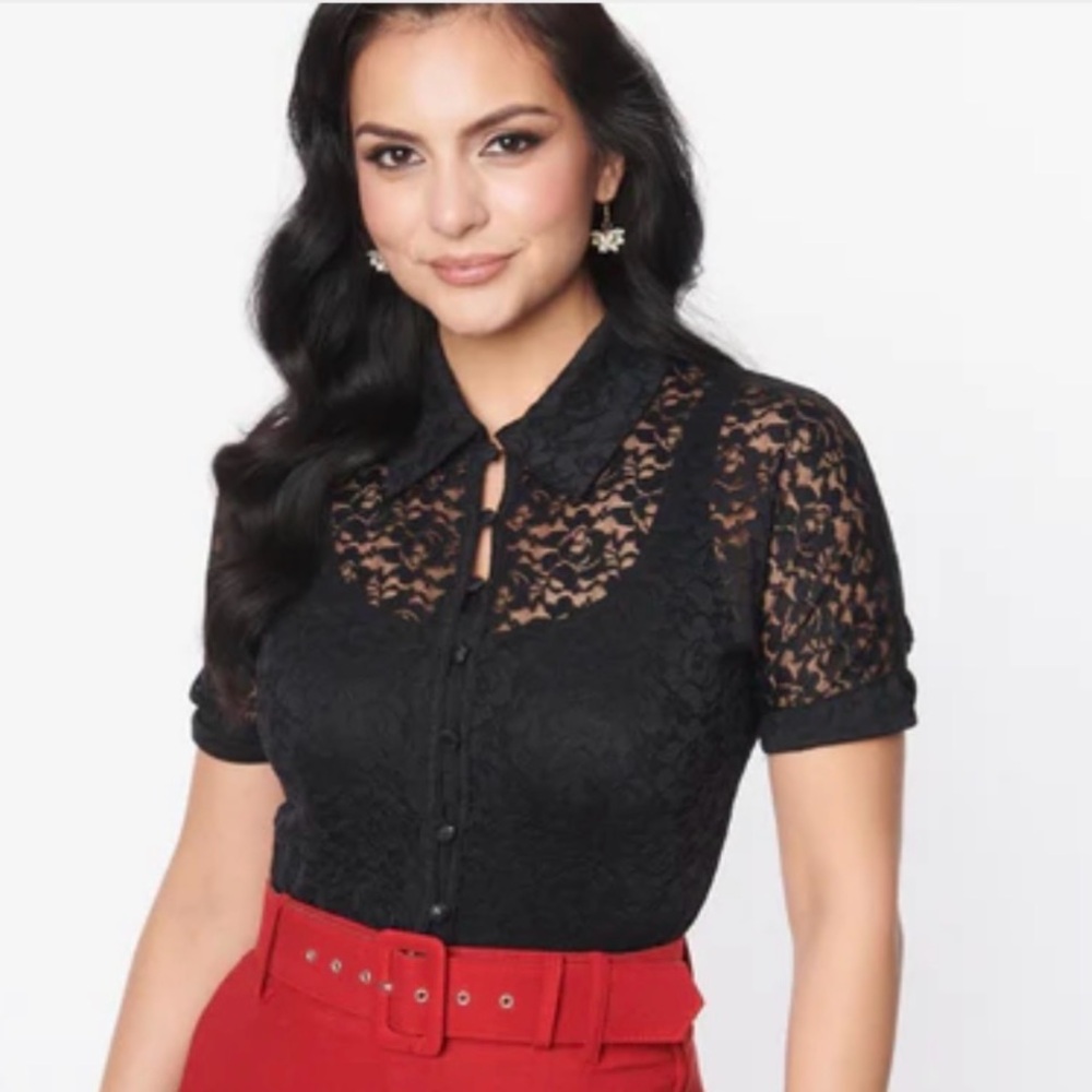 UNIQUE VINTAGE Black Lace Shirt